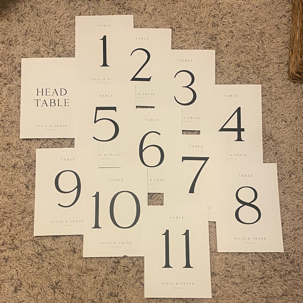 Modern Black and White Table Number Cards 1-11, Head Table